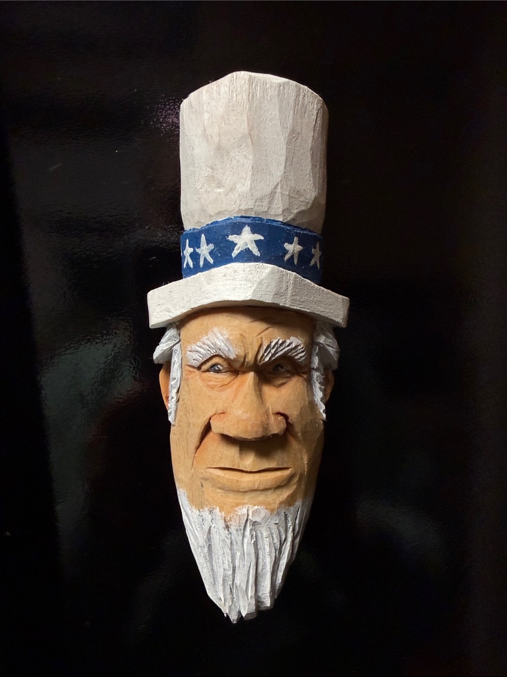 Hand Carved! Patriotic Uncle Sam Magnet - White, Blue, Tan